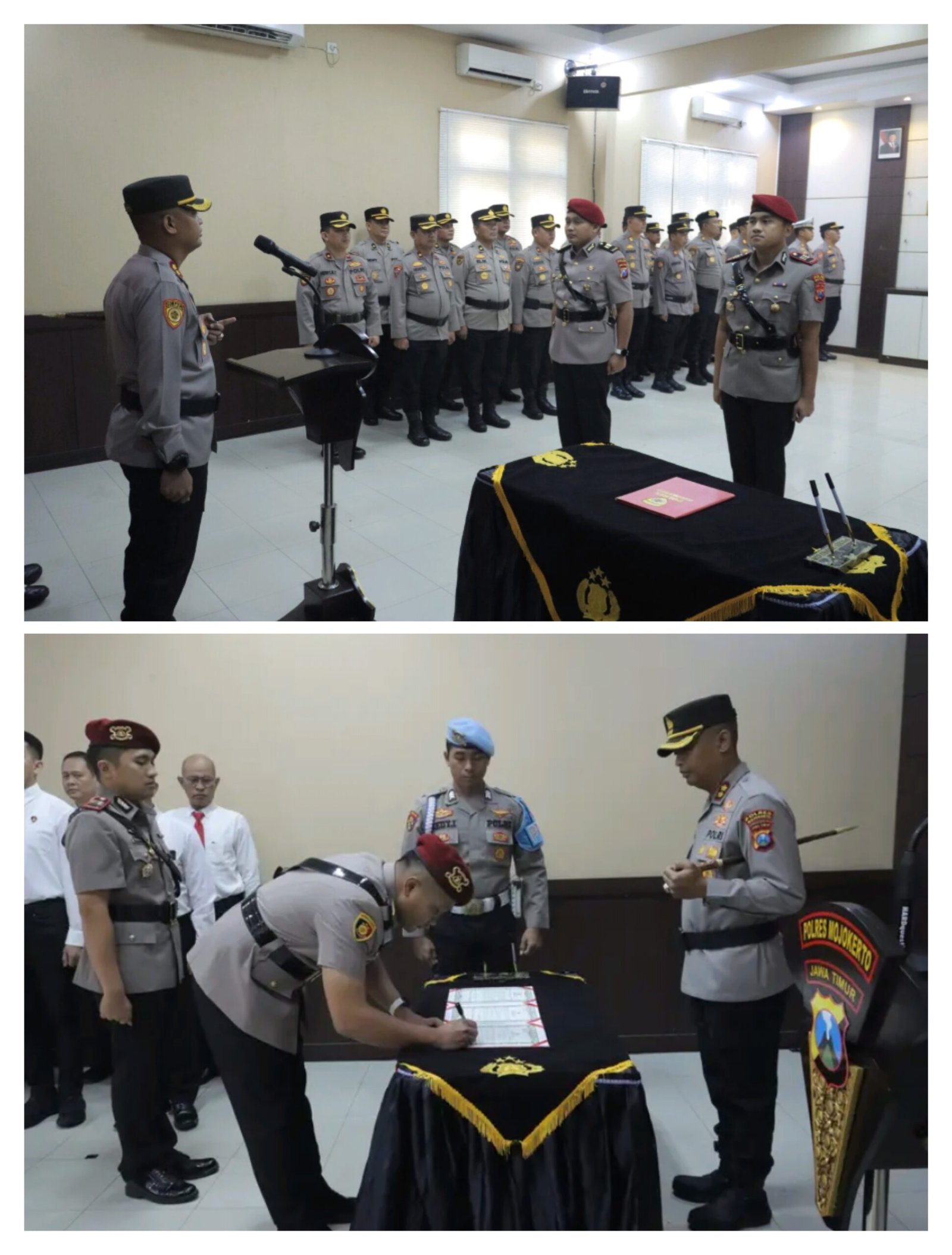 Serah Terima Jabatan Kasat Reskrim Polres Mojokerto,Pesan dan Amanat Kapolres Mojokerto : “Perkuat Langkah Langkah Penegakan Hukum Yang Humanis Namun Tegas”