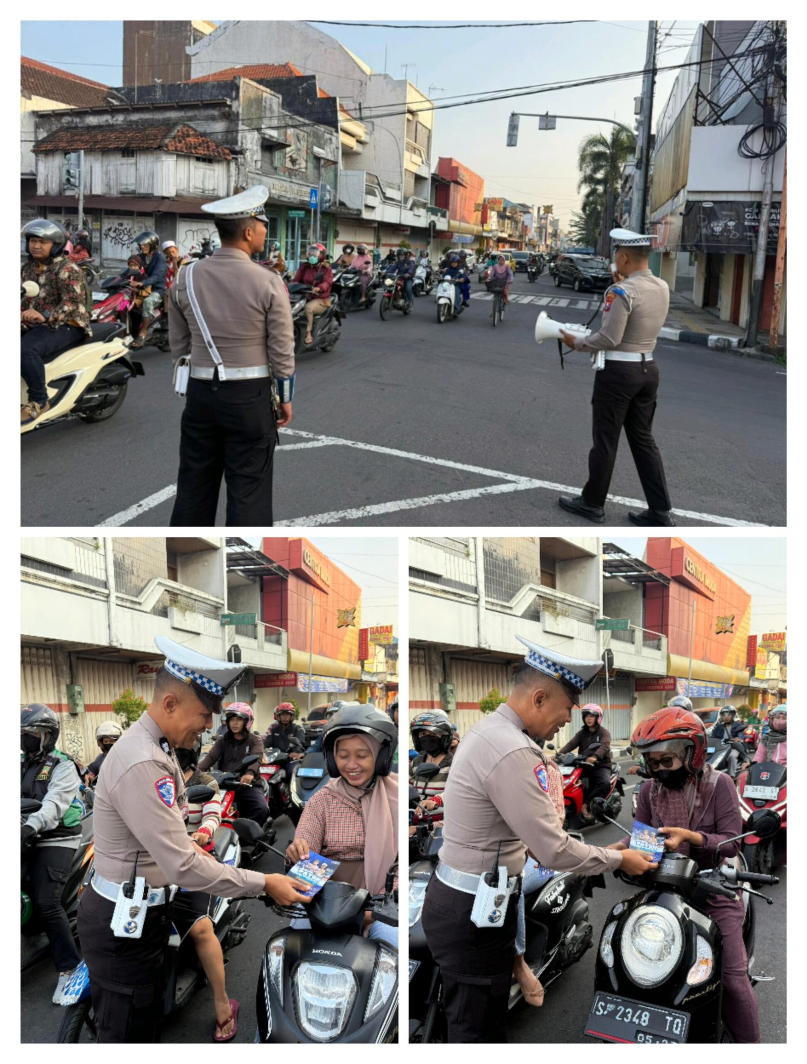Bagikan Brosur Satlantas Polres Mojokerto Ajak Pengendara Tertib Berlalu Lintas